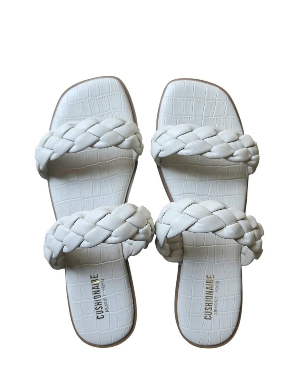 Cushionaire White Braided Double Strap Slides - Women's Size 8 M